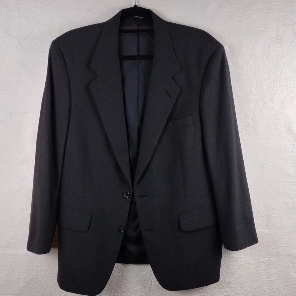 Burberry 100% Pure Wool Black Plaid One Notched Single-Breasted Dress Coat